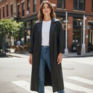 VINTAGE VAKKO Genuine Leather Oversized Trench Coat XS MADE IN USA